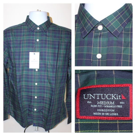 NEW UNTUCKit Langon Long Sleeve Plaid Cotton Button Down Shirt : Size M Slim Fit - Picture 1 of 6